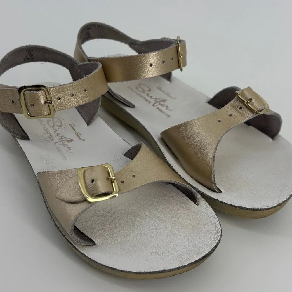 Salt Water Sandals Sun-San Surfer Metallic Gold Leather Kids Size 12